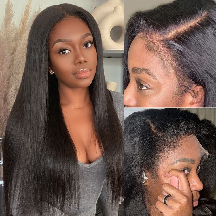 OUTLET | 4C Edges | Natural Yaki Straight Glueless 13x4 Undetectable Lace Front Wig-01