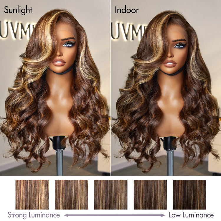 Outlet | Honey Blonde Highlight / Natural Black Loose Body Wave Glueless 13x4 Frontal Lace Wig 100% Human Hair-04