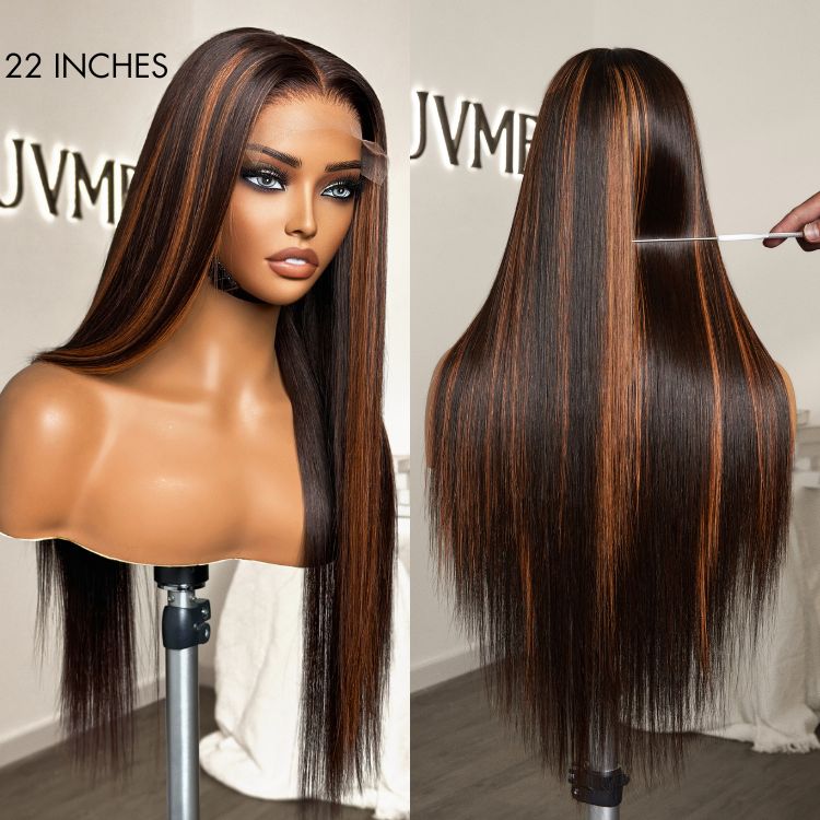 OUTLET | Classic Copper Ombre Highlights Silky Straight Glueless 5x5 Closure Lace Wig