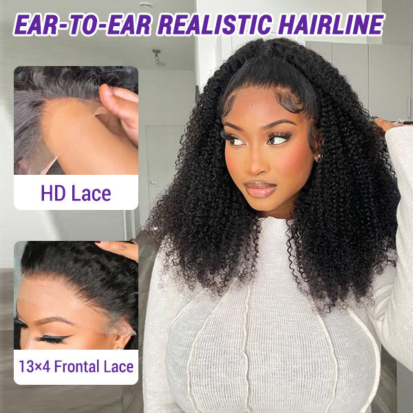 OUTLET |Afro Curly Glueless Undetectable Invisible 13x4 Lace Frontal Long Wig-02
