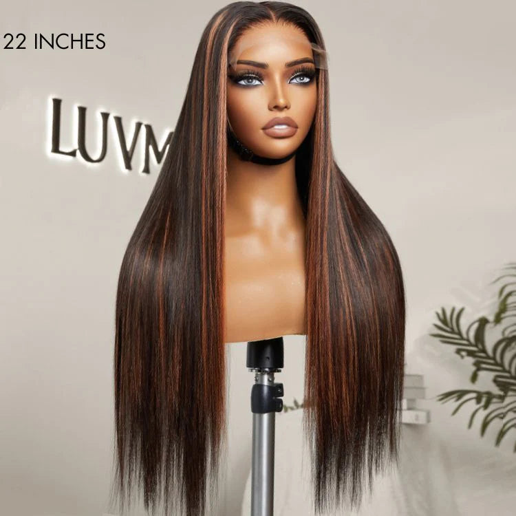 Elegant Copper Ombre Highlights Silky Straight / Loose Body Wave Glueless 5x5 Closure Lace Wig-06