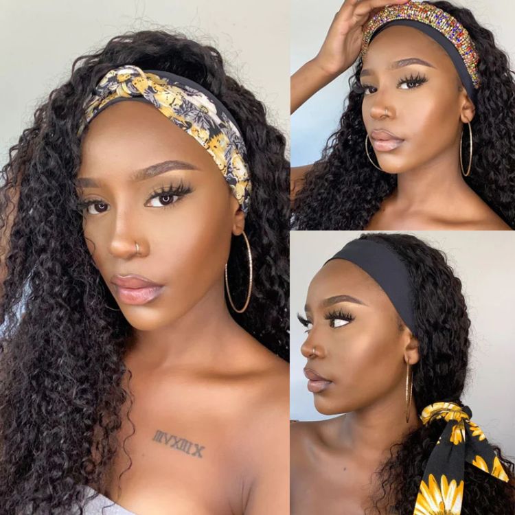 Worth | Natural Black 08 inches Deep Curly Headband Long Wig Side Part-01