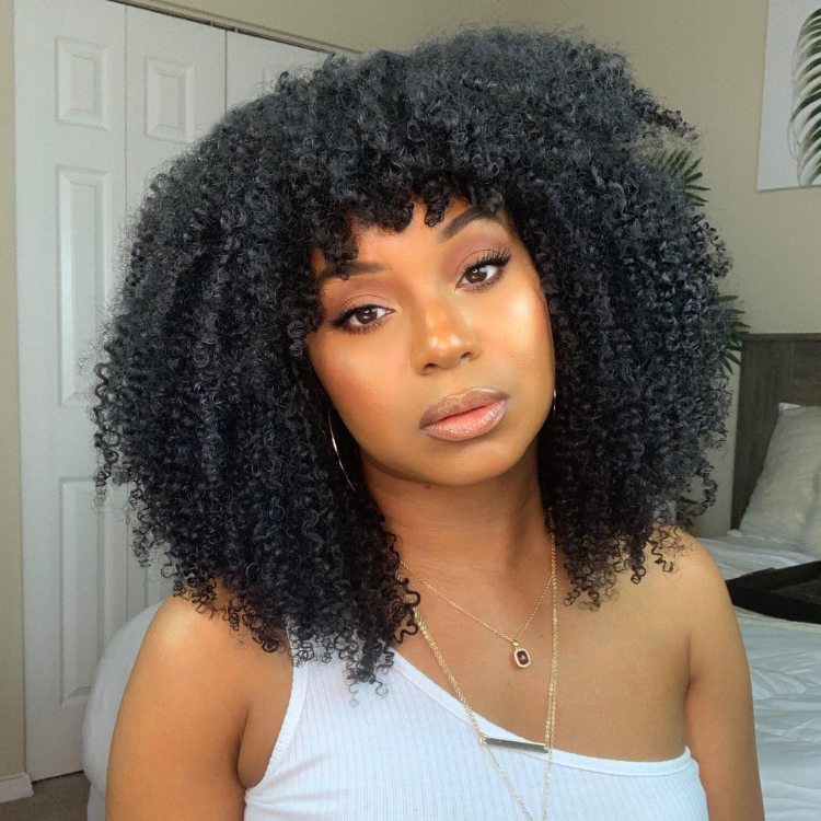 Worth |Natural Black Kinky Curly With Bang Beginner Friendly Wig-01