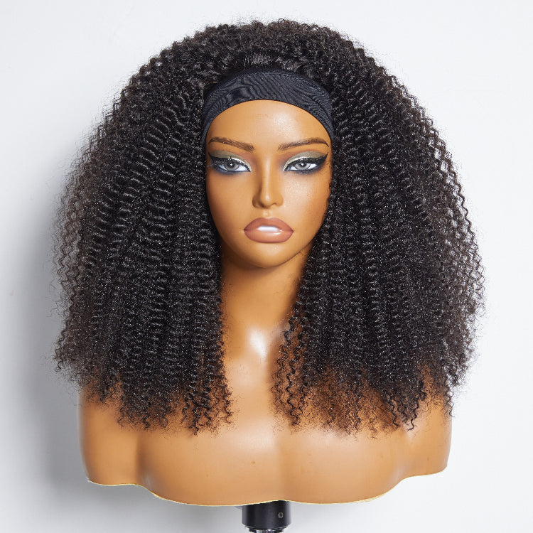 Worth | Natural Black Jerry Curl Headband Wigs Free Part