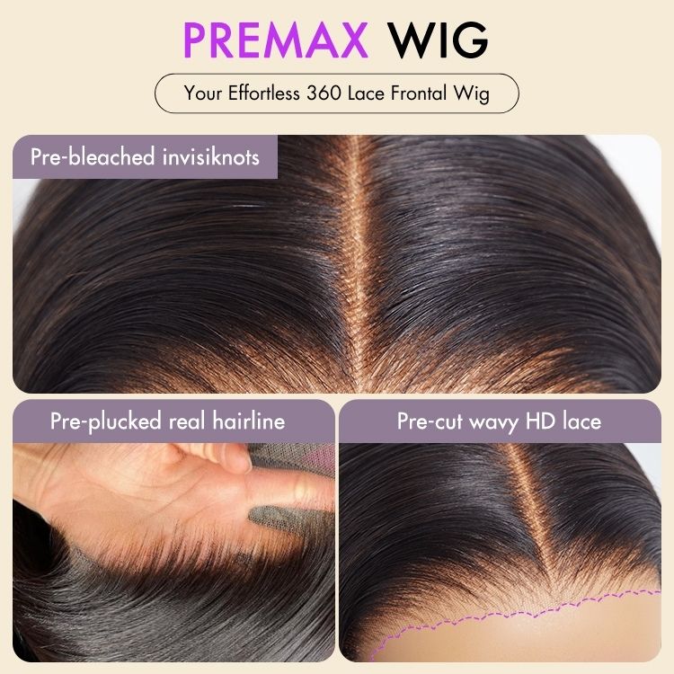 PreMax Wigs | 360 Lace Super Natural Hairline Water Wave Free Part Human Hair Wig