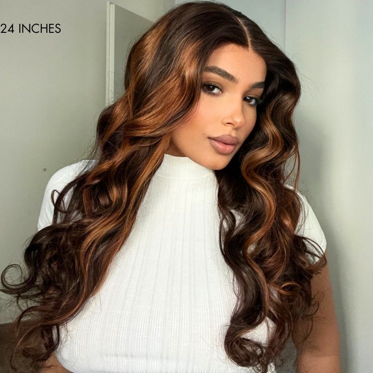 Worth | Elegant Copper Ombre Highlights Loose Body Wave Glueless 5x5 Closure Lace Wig-04