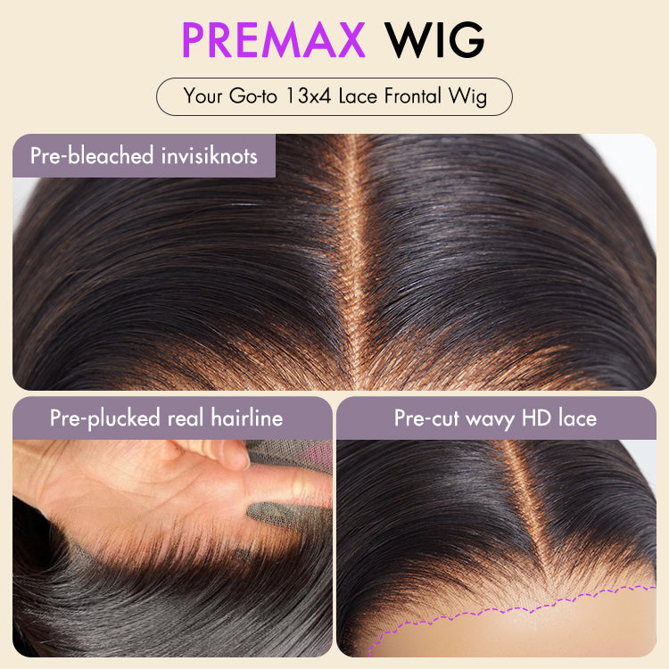 PreMax Wigs | Natural Black / Brown Highlight / Ginger Ombre Super Natural Hairline Silky Blunt Cut Glueless 13x4 Frontal Lace Human Hair Short Bob Wig-14