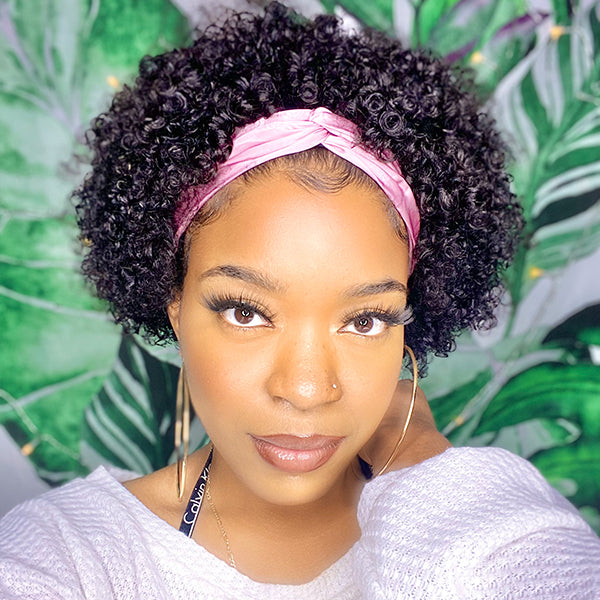 Worth | Natural Black Kinky Curly Head Band Wigs