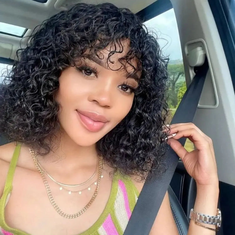 Worth | Natural Black No Lace 12 Inches Curly Wig With Bang-01