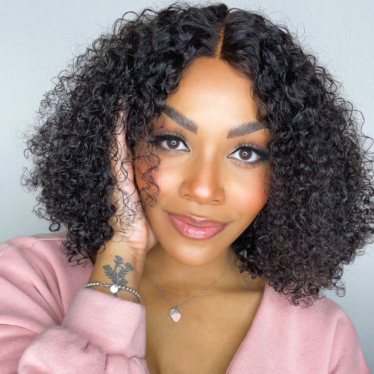 Kinky Curly Glueless HD T Lace Middle Part Short Wig