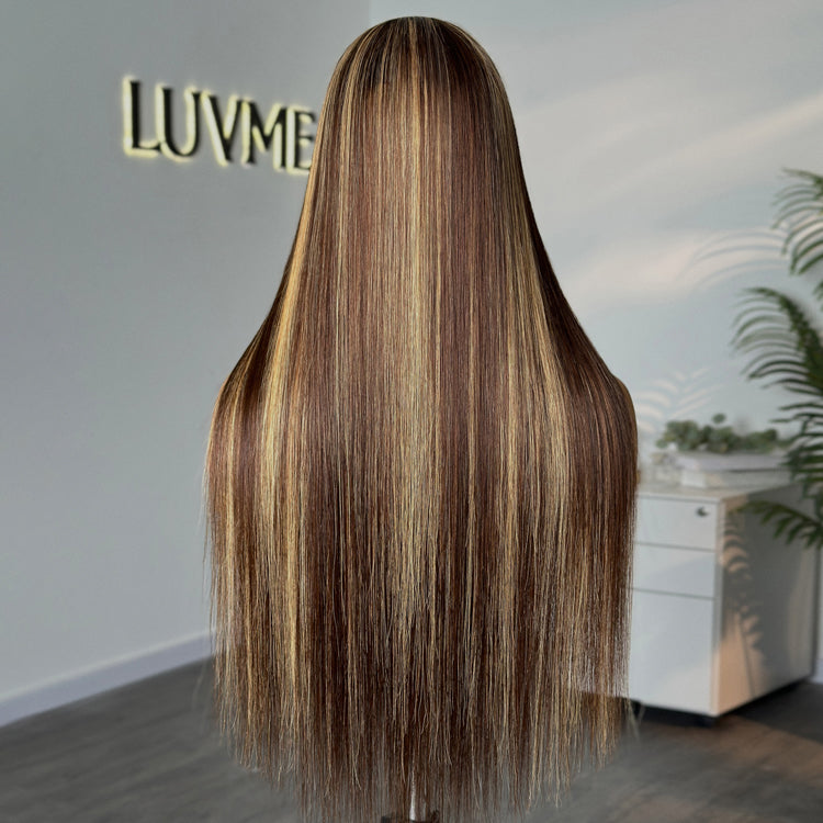 Honey Blonde Highlight Silky Straight Glueless Undetectable 5x5 Closure HD Transparent Lace Long Wig