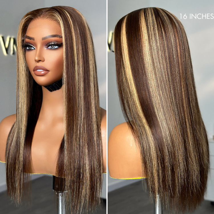 Worth I Honey Blonde Highlight Silky Straight Glueless Undetectable 5x5 Closure Lace Long Wig-01