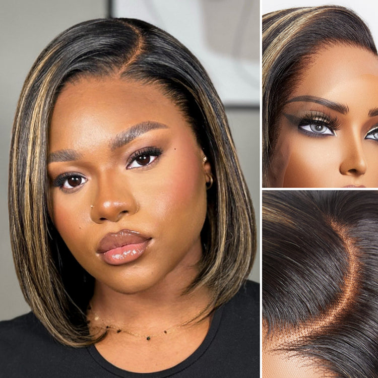 Special Price | PreMax Wigs | Ombre Blonde Highlight Silky Straight Glueless Ear-to-ear Lace Bob Wig 100% Human Hair Pre-Cut Lace-04