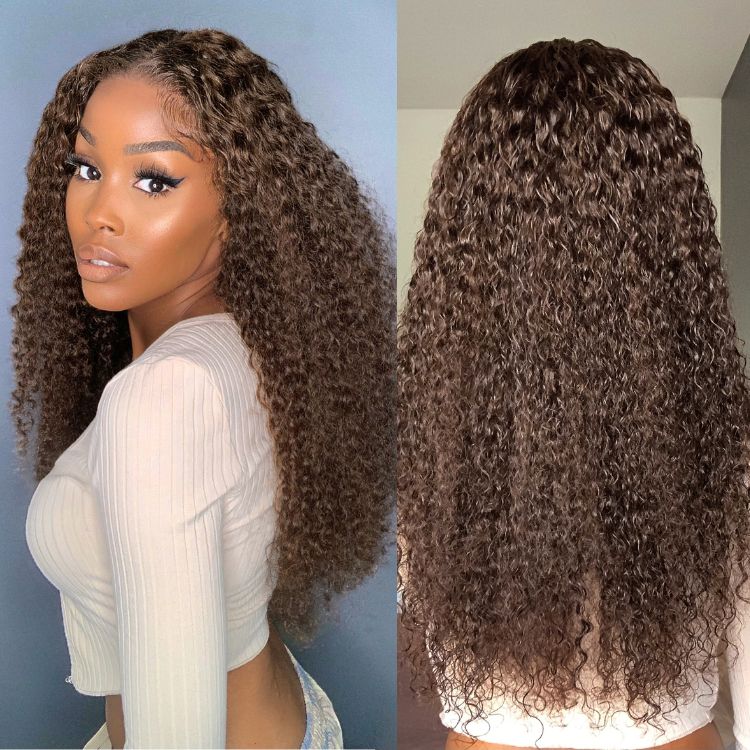 OUTLET | Chocolate Brown Long Curly Glueless 13x4 Frontal Long Wig - SA Only-01