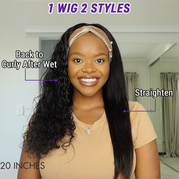 Worth |Wet And Wavy  Natural Black Headband  Wig 100% Human Hair 22-24 Inches