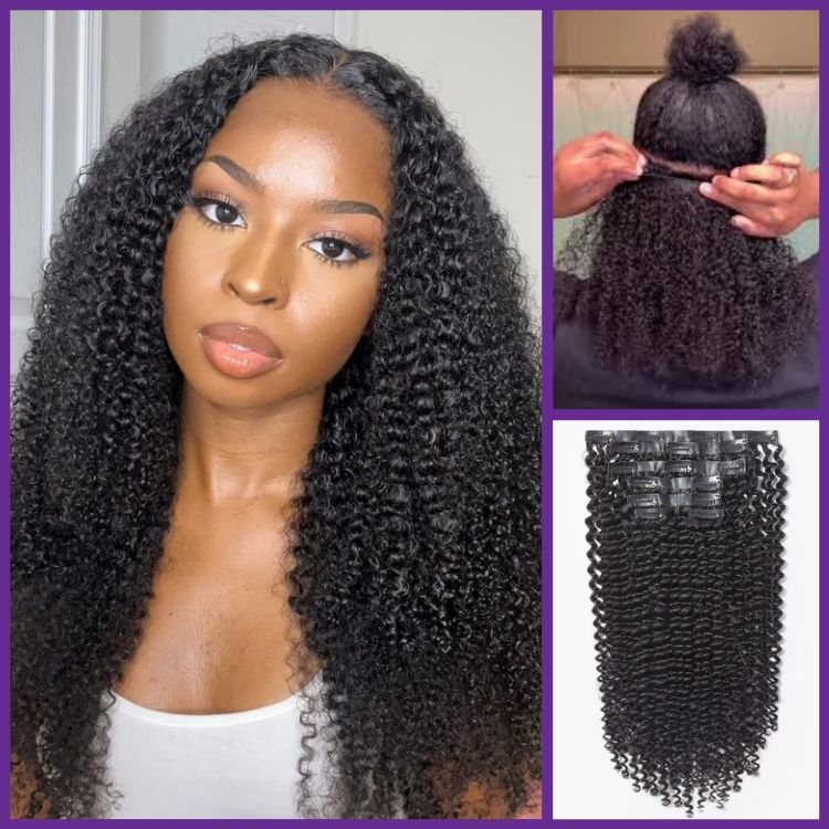 Full Kinky Curly Seamless Clip in Human Hair Extensions Hair Pieces 135g 9pcs / 7pcs with Free Gift-06
