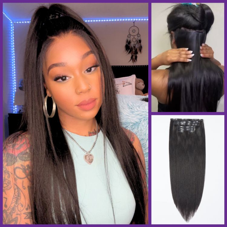 Straight / Kinky Straight /  Kinky Curly Clip in Hair Extensions Real Human Hair Pieces 135g-04