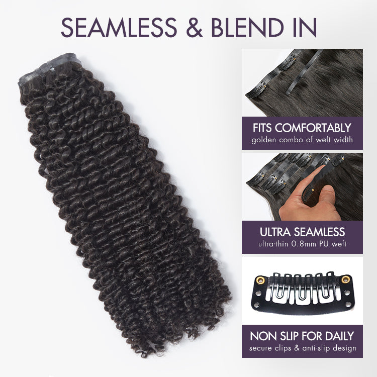 Full Kinky Curly Seamless Clip in Human Hair Extensions Hair Pieces 135g 9pcs / 7pcs with Free Gift-07