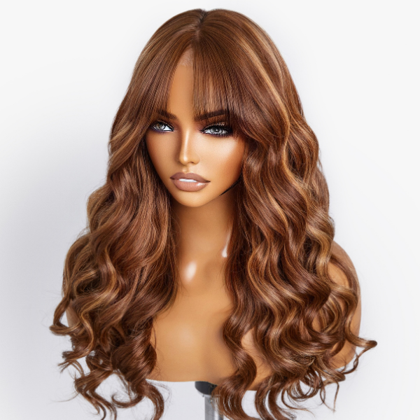 outlet | Caramel Brown Highlight Loose Wave Y-Shape Undetectable HD Lace Wig-01