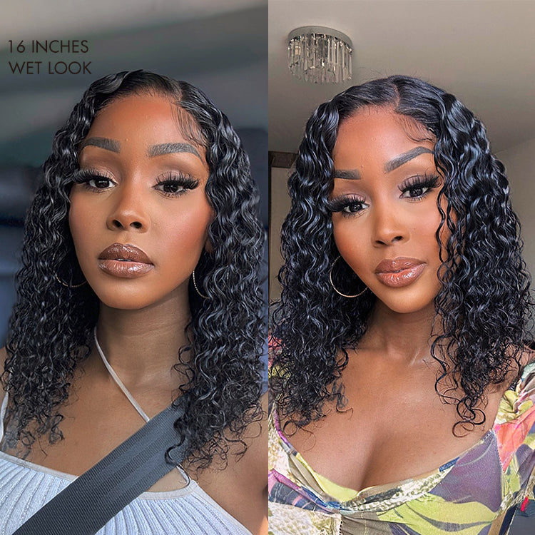 Worth | Wet and Wavy | Water Wave 4x4 Closure Lace Glueless Side Part Short Wig 100% Human Hair