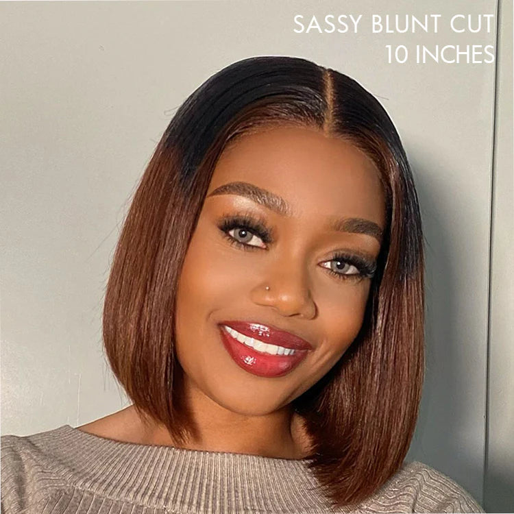 Worth | Brown Ombre Highlight Silky Blunt Cut Glueless 5x5 Closure HD Lace Short Bob Wig-01
