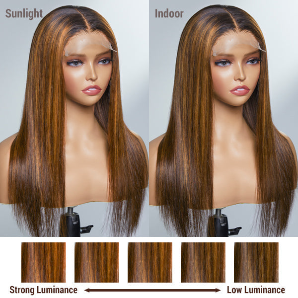 Worth |Brown Blonde Mix Silky Straight 5x5 Closure HD Lace Glueless Long Wig 100% Human Hair