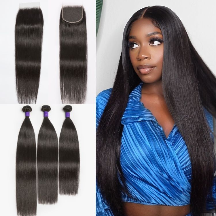 Upgraded Brazilian Hair | 3 Bundles with 5x5 HD Lace Closure Virgin Straight Hair-10