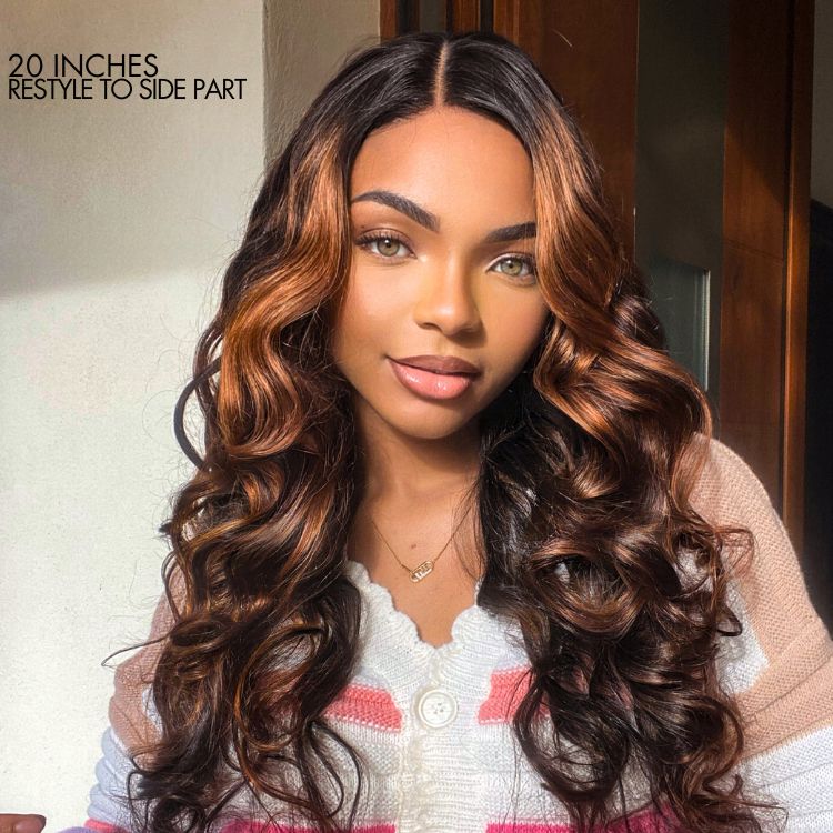 Worth | Copper Ombre Highlights Loose Body Wave Glueless 5x5 Closure Lace Wig-05