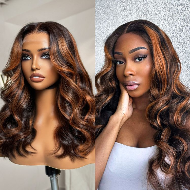 Worth | Elegant Copper Ombre Highlights Loose Body Wave Glueless 5x5 Closure Lace Wig-01