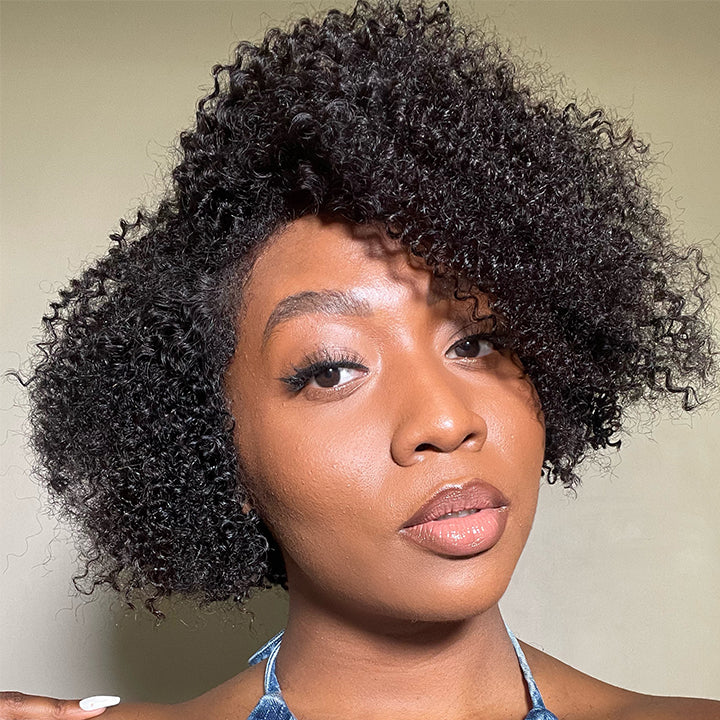 Outlet | 4C Edges | Kinky Edges Jerry Curly 5x5 Closure Lace Glueless Side Part Short Wig 100% Human Hair-01