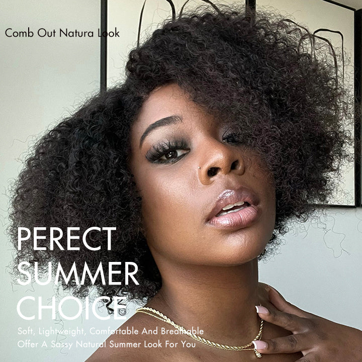 Outlet | 4C Edges | Kinky Edges Jerry Curly 5x5 Closure Lace Glueless Side Part Short Wig 100% Human Hair-02