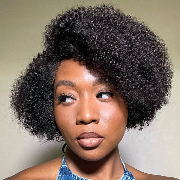 Outlet | 4C Edges | Kinky Edges Jerry Curly 5x5 Closure Lace Glueless Side Part Short Wig 100% Human Hair-03