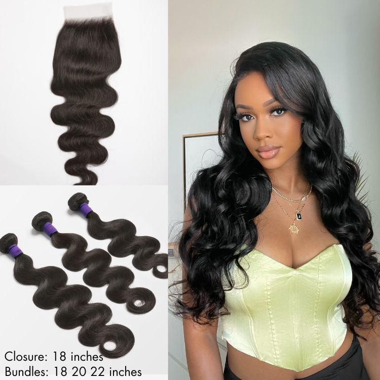 Upgraded Brazilian Hair | 3 Bundles with 5x5 HD Lace Closure Virgin Hair (Straight / Body Wave)