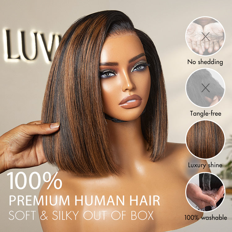 [Amzie_m]'s Special Link-PreMax Wigs | Brown Highlight Silky Blunt Cut Bob Glueless Lace Wig With Pre-Bleached Pre-Plucked Pre-Cut Lace-07