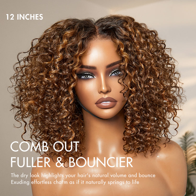 1 SEC INSTALL WIG | Ombre Blonde Highlight Deep Curly Glueless 5x5 Closure Lace Wig Pre-Cut Lace