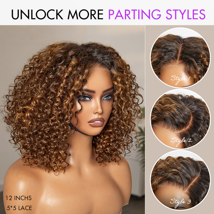 1 SEC INSTALL WIG | Ombre Blonde Highlight Deep Curly Glueless 5x5 Closure Lace Wig Pre-Cut Lace