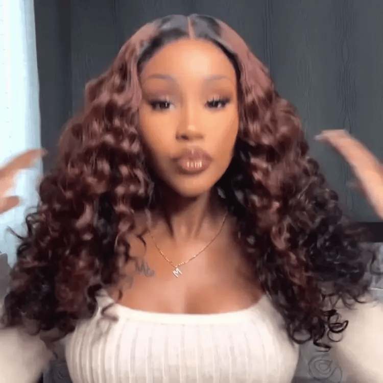 OUTLET I Classic and Chic Peekaboo Ombre Brown Water Wave Glueless 5x5 Closure Lace Curly Wig - SA Only-01