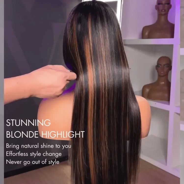 [sashsushi]'s Special Link PreMax Wigs | Ultra Natural Hairline Brown Highlight & Natural Black Silky Straight Glueless 13x4 Frontal Lace Long Wig Pre-Cut Lace-03