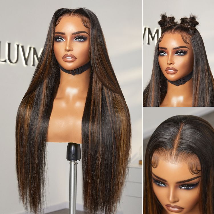 [_zeey_m]'s Special Link PreMax Wigs | Ultra Natural Hairline Brown Highlight & Natural Black Silky Straight Glueless 13x4 Frontal Lace Long Wig Pre-Cut Lace-02