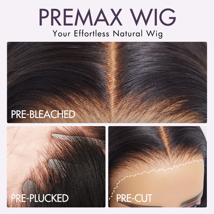 PreMax Wigs | Ultra Natural Hairline Brown Highlight Silky Straight Glueless 13x4 Frontal Lace Long Wig Pre-Cut Lace