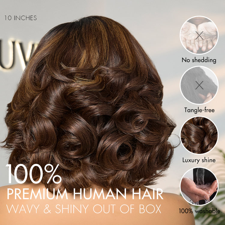 Ombre Brown Butterfly Layers Loose Wave Glueless Minimalist HD Lace Short Wig Easy to Wear