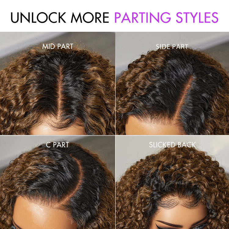 1 SEC INSTALL WIG | Sun-kissed Ombre Blonde Kinky Curly Glueless 5x5 Clouse Pre-Cut Lace Shoulder Length Wig