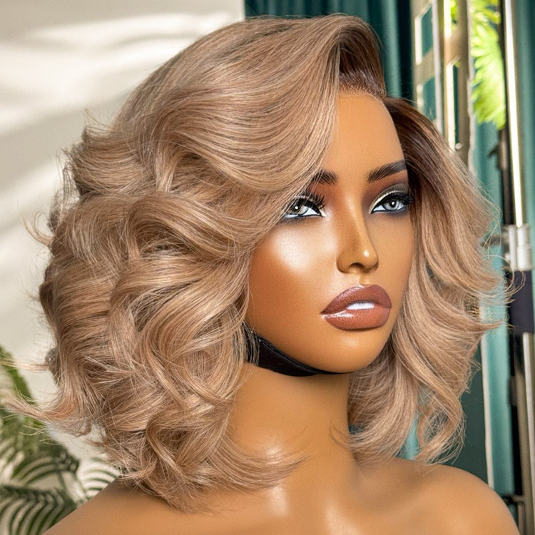Limited Restock | Ombre Ash Blonde Layered Bob Blowout Style Minimalist HD Pre-Cut Lace Wig-01