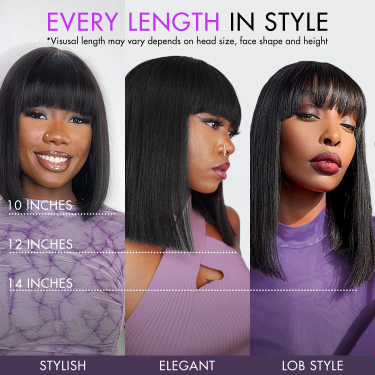 Worth | Put On and Go Realistic Glueless Brown Highlight Yaki Straight Bob with Bangs Minimalist Lace Wig-05
