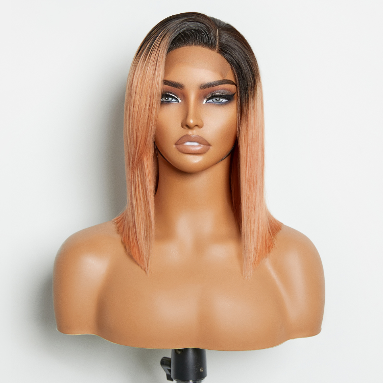 Worth | TB/Pink Curly Wig Side Part Lace Wig Middle Part 100% Human Hair