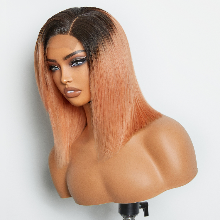 Worth | TB/Pink Curly Wig Side Part Lace Wig Middle Part 100% Human Hair