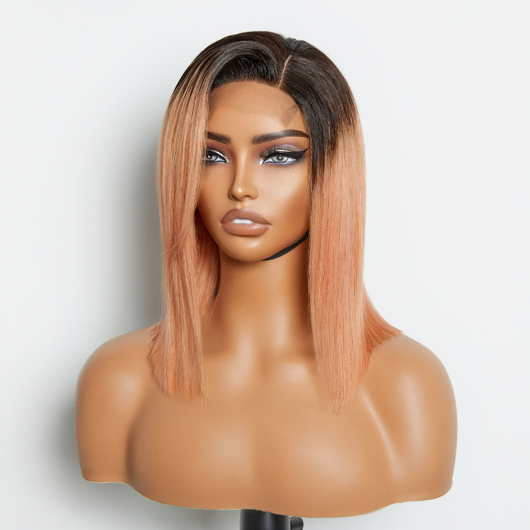 Worth | TB/Pink Curly Wig Side Part Lace Wig Middle Part 100% Human Hair