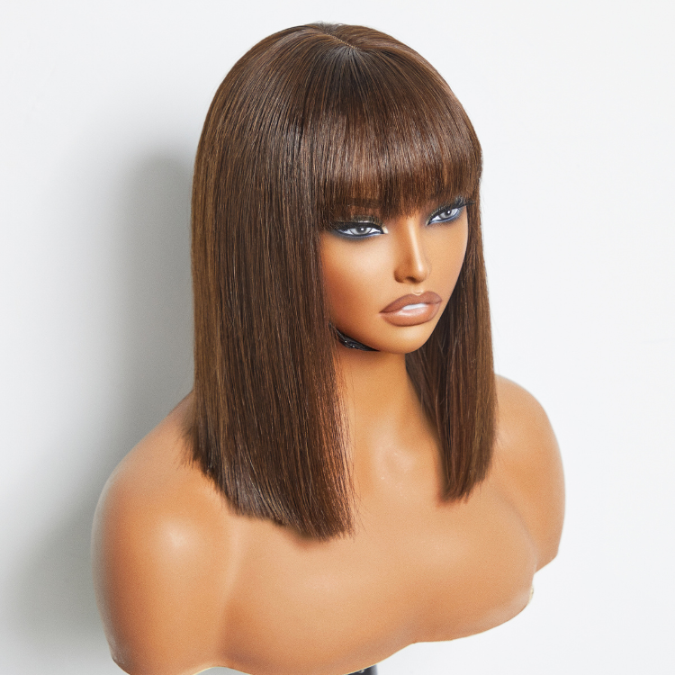 Worth| ReadytoGo Dark Brown Fringe Bob Wig Glueless Lace Wig