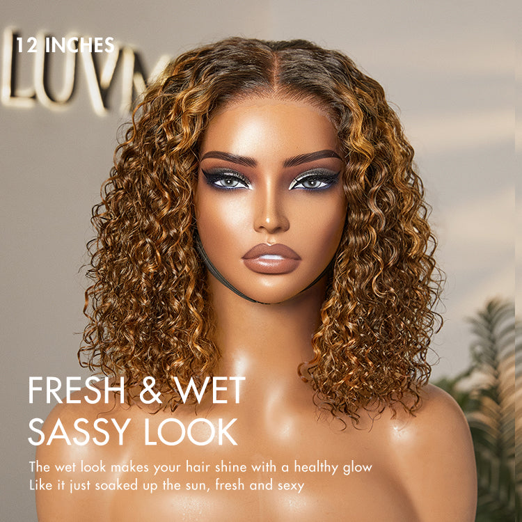 Worth I Brown Highlight Deep Curly Glueless 5x5 Closure Pre-Cut Lace Wig-05