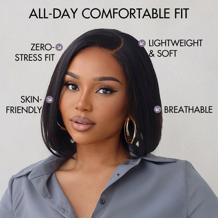 AiryFit™ Scalp Care Wigs | Silky Blunt Cut Bob Snugfit Glueless Minimalist HD Lace Short Wig Pre-Cut Lace